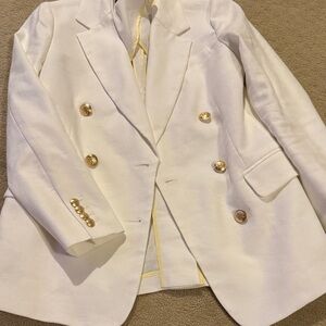 I Crew White Linen Blazer with Gold Accents